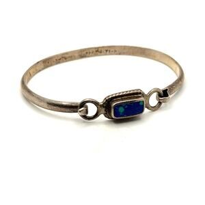 Vintage 90s Stamped Mexico Sterling Silver Azurite Malachite Bangle Bracelet
